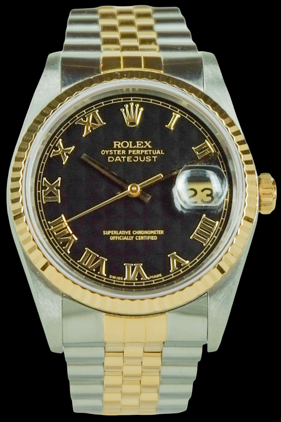 Rolex datejust black pyramid roman dial 16233 store
